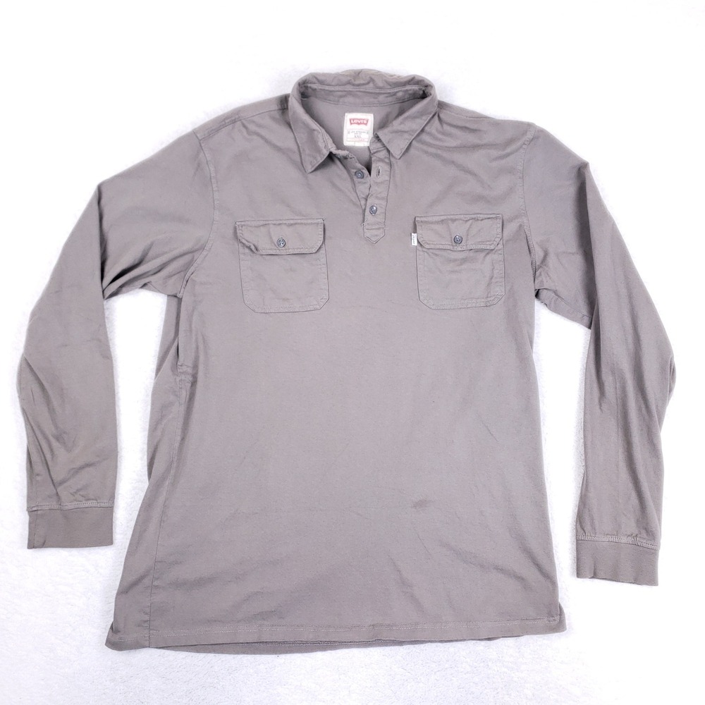 Levi's Shirt Mens XXL Long Sleeve Polo Two Pocket Workwear Gray Cotton Rugged